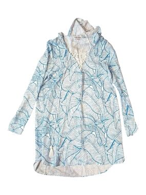 NWOT Charlie Holiday Blue Leaf-Print Hoodie Tunic